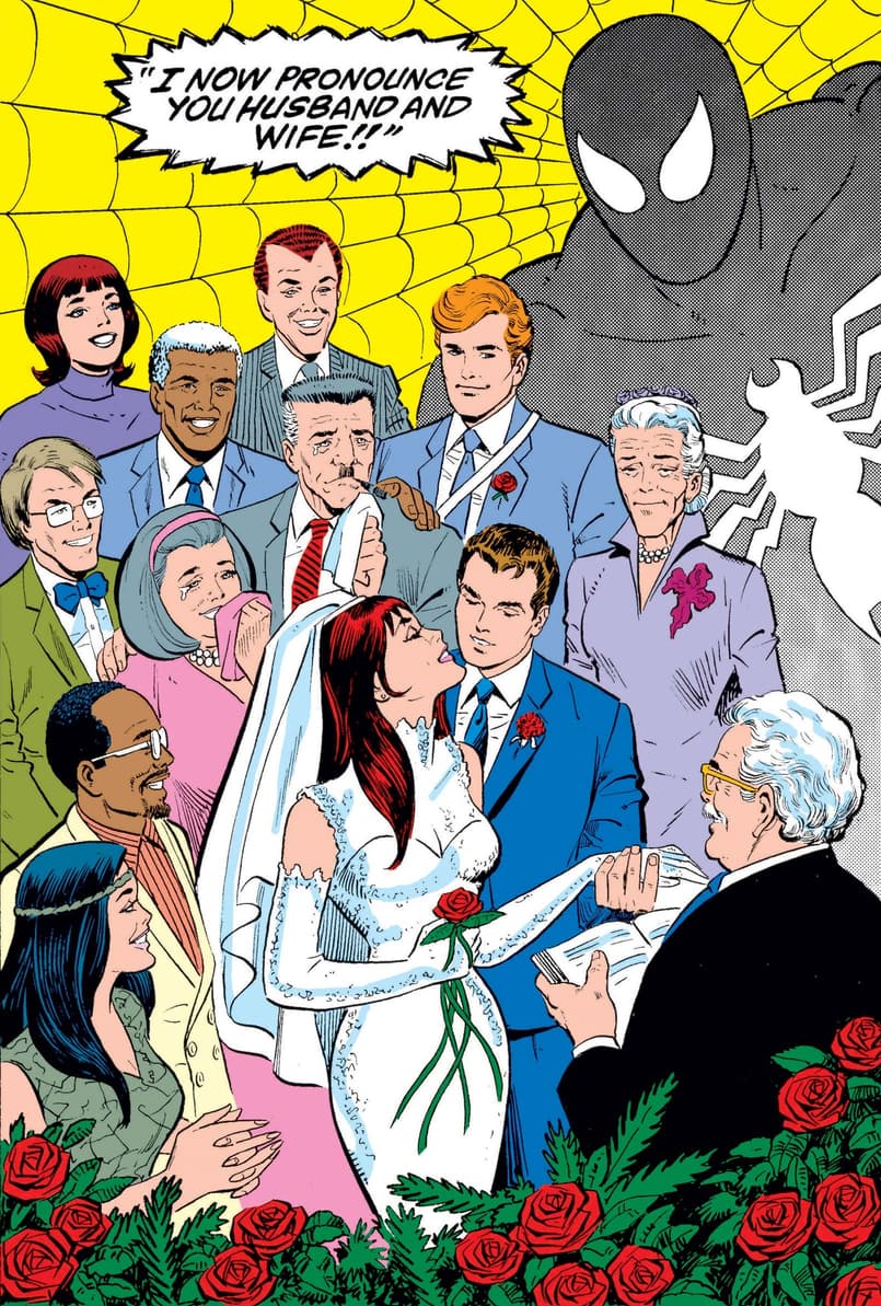 The wedding of MJ and Peter Parker in AMAZING SPIDER-MAN ANNUAL (1964) #21.