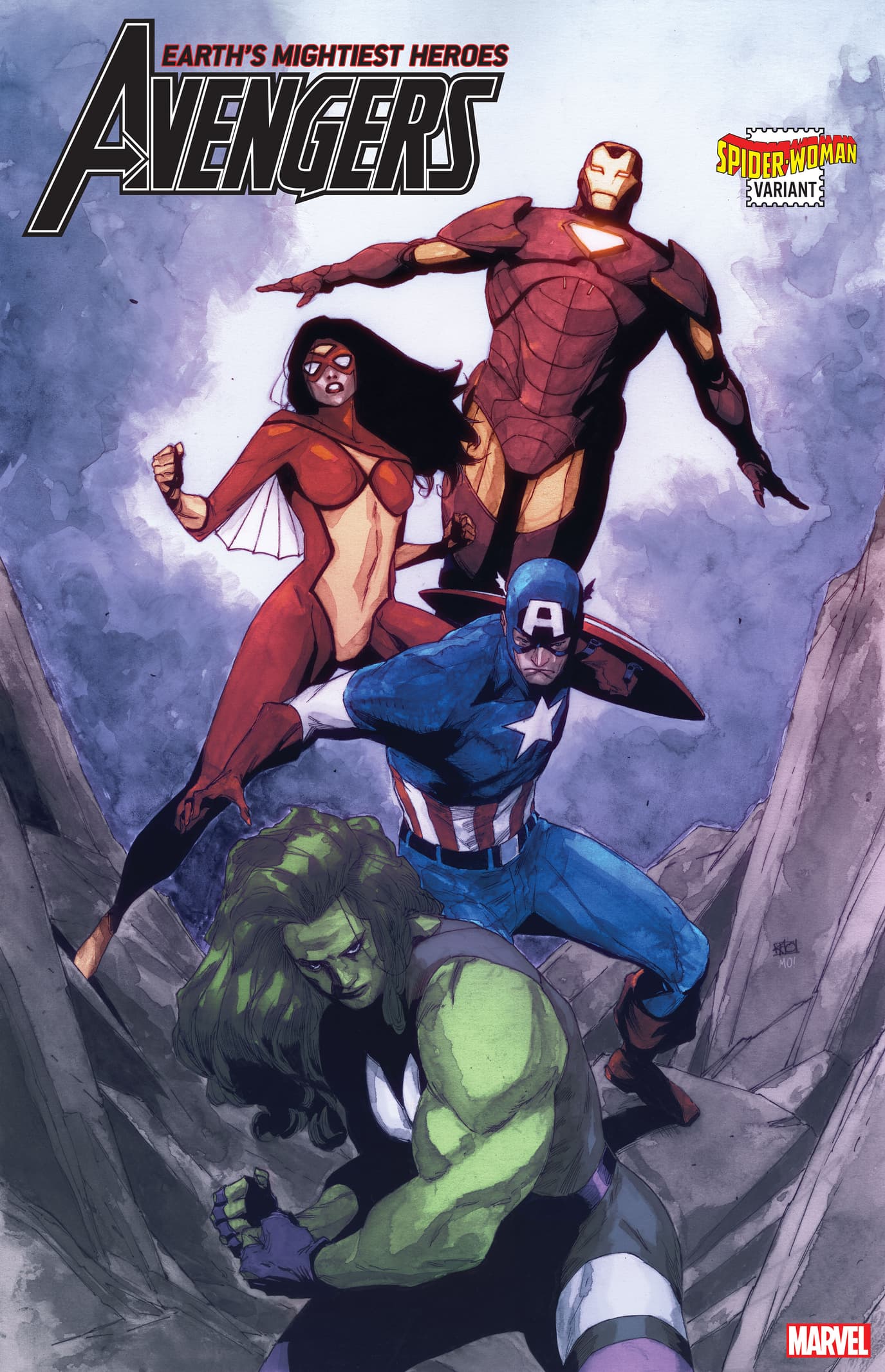 AVENGERS #33 SPIDER-WOMAN VARIANT by KHOI PHAM with colors by MORRY HOLLOWELL