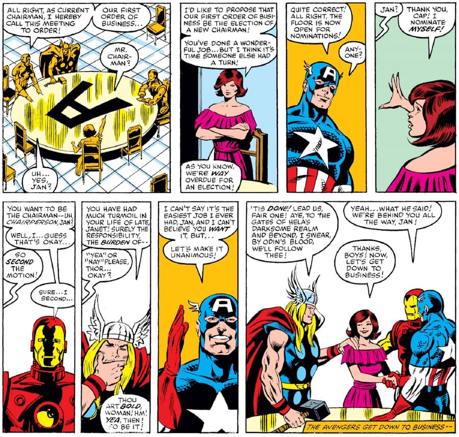 The Wasp nominates herself as the Avengers’ leader in AVENGERS (1963) #217.