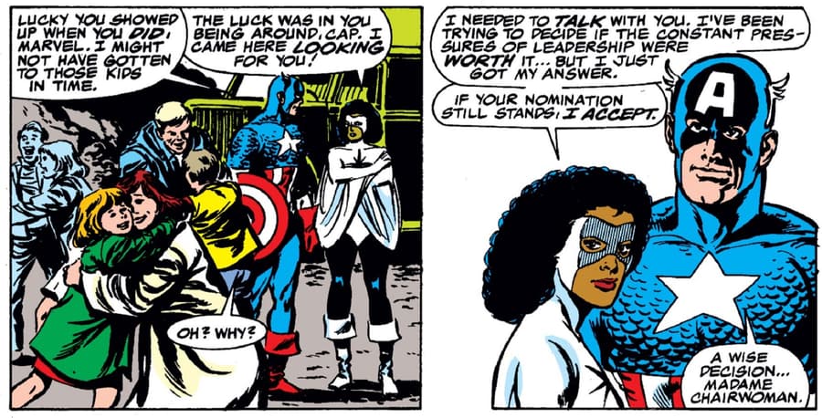 Monica Rambeau accepts her nomination as the Avengers’ leader in AVENGERS (1963) #279.