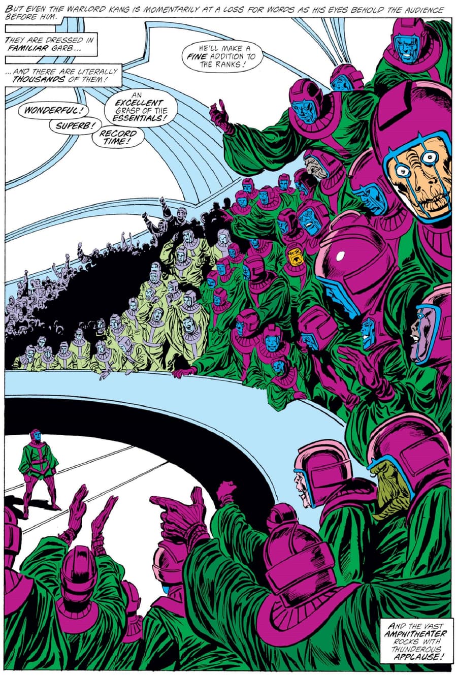 The Council of Cross-Time Kangs convene in AVENGERS (1963) #292.
