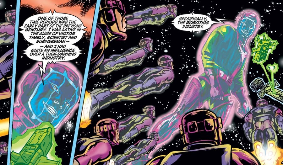 Kang takes over the Sentinels he helped design in AVENGERS (1998) #48.