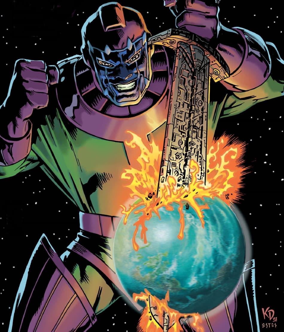 Kang takes over Earth from his Damocles Base on the cover to AVENGERS (1998) #49.