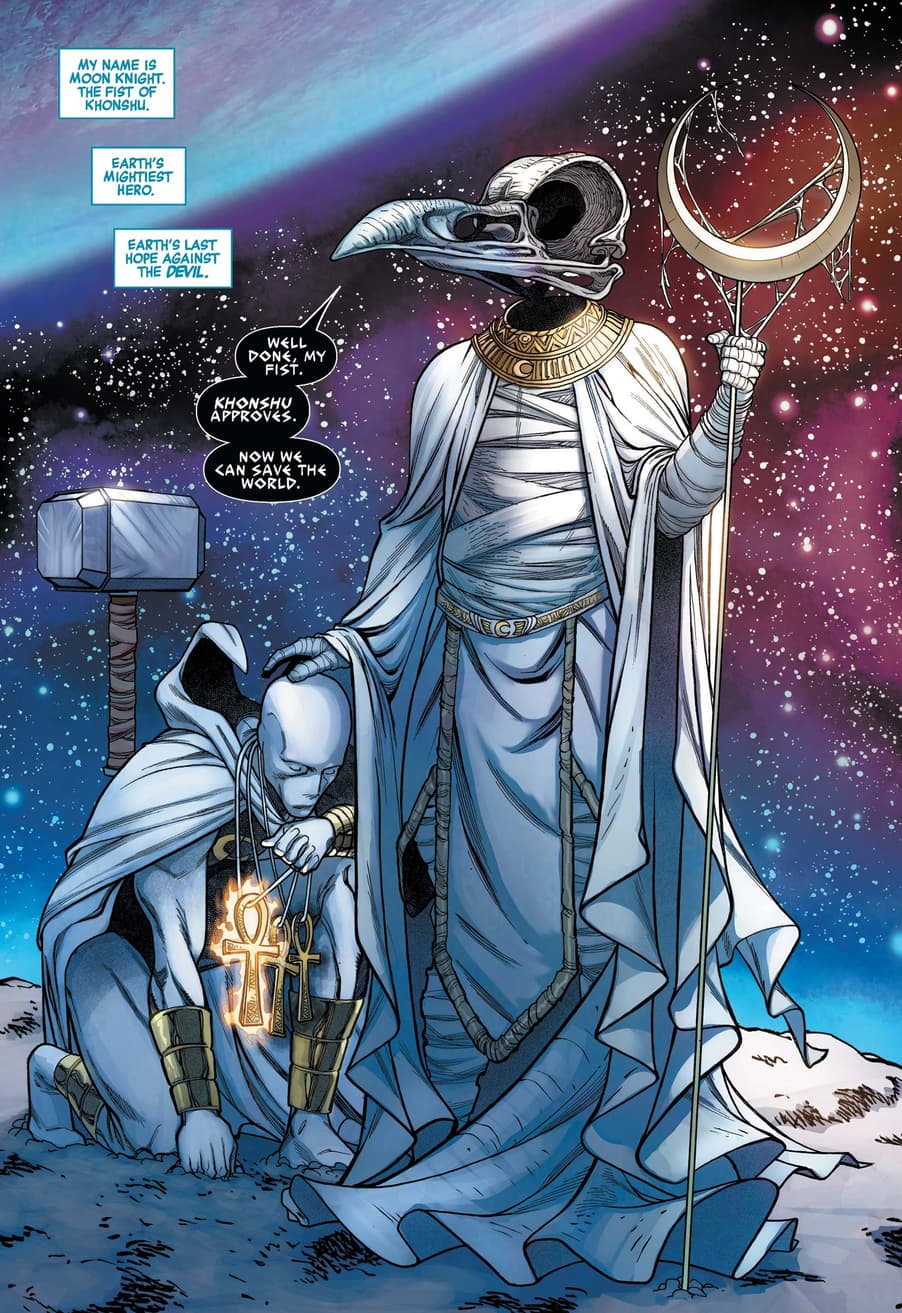 Khonshu blesses his Knight in AVENGERS (2018) #33.