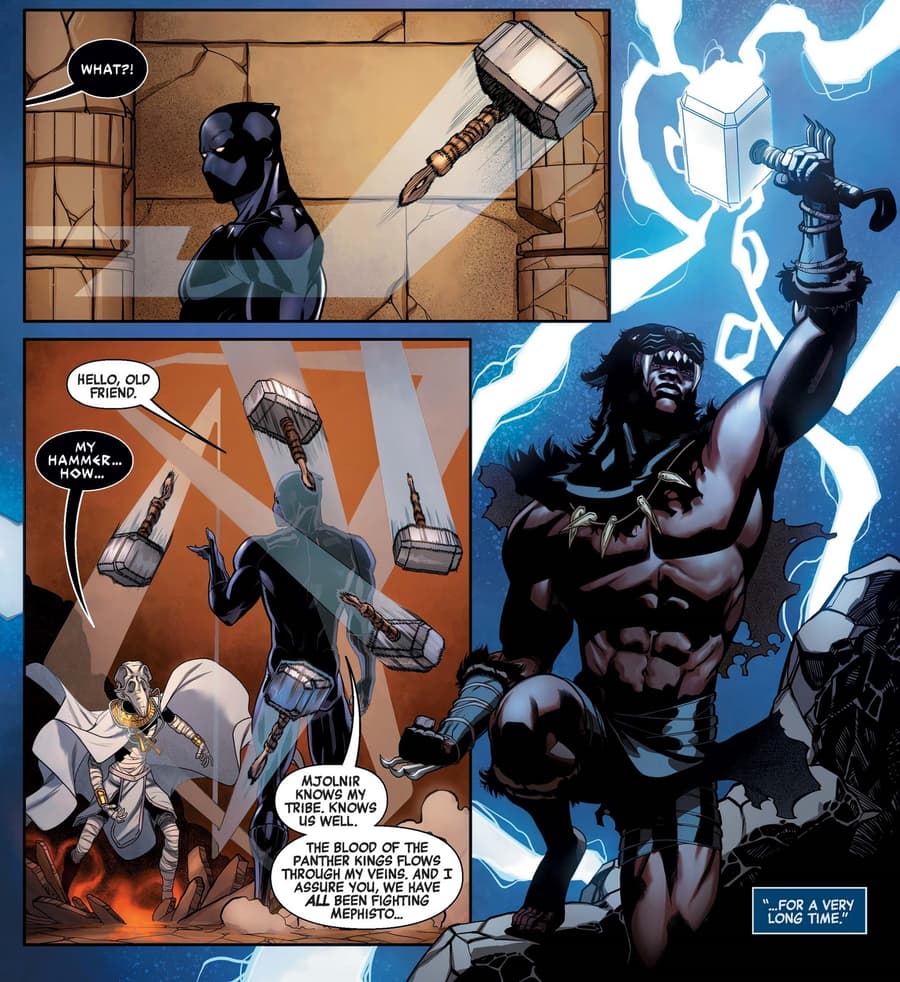 Stone Age Black Panther wields Mjolnir!