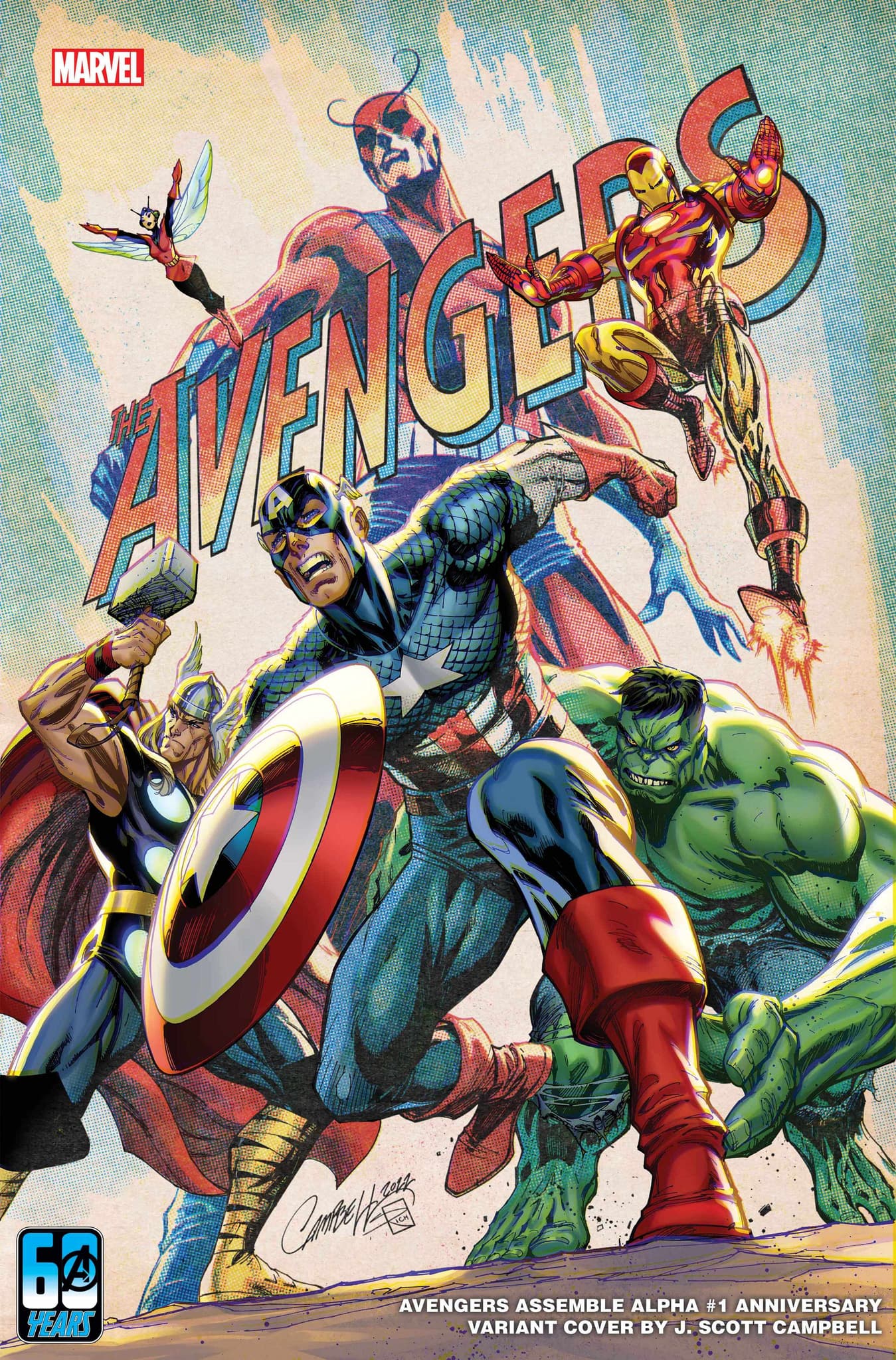 AVENGERS ASSEMBLE ALPHA #1 Anniversary Variant Cover by J. Scott Campbell