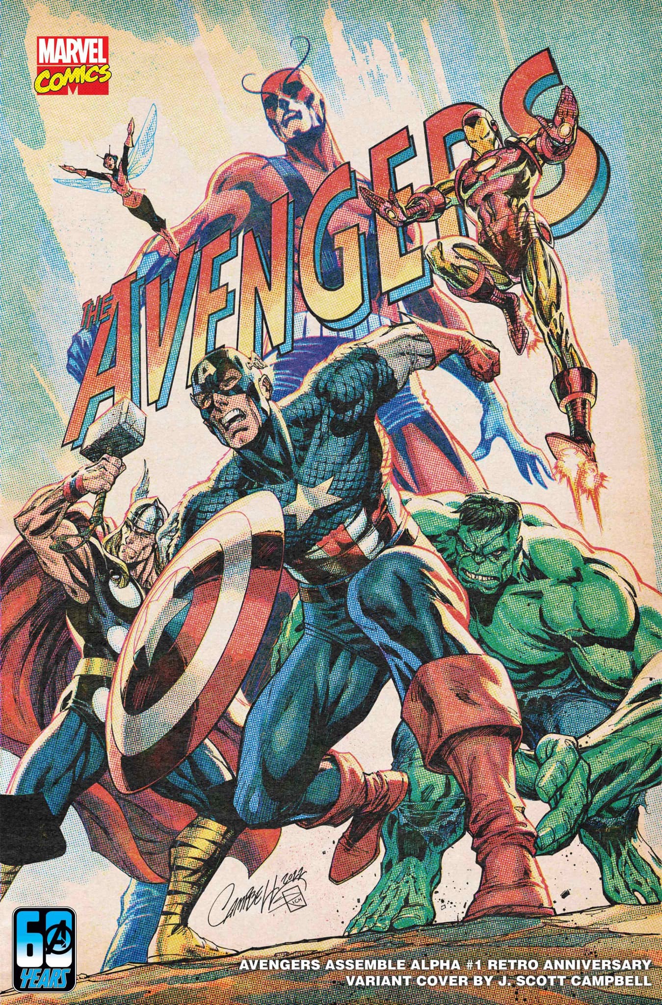 AVENGERS ASSEMBLE ALPHA #1 Retro Anniversary Variant Cover by J. Scott Campbell