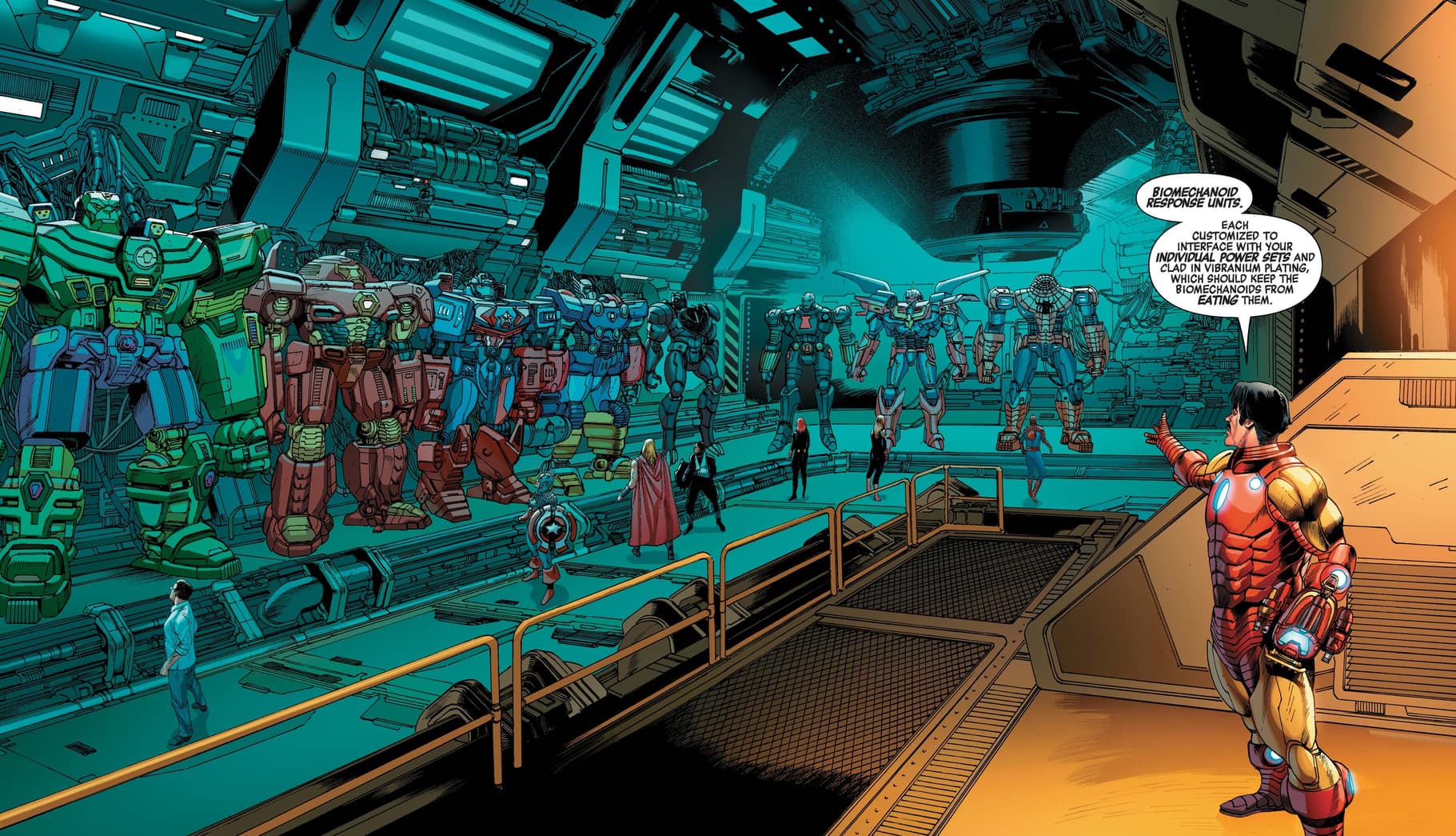 Tony Stark reveals the mech suit arsenal.