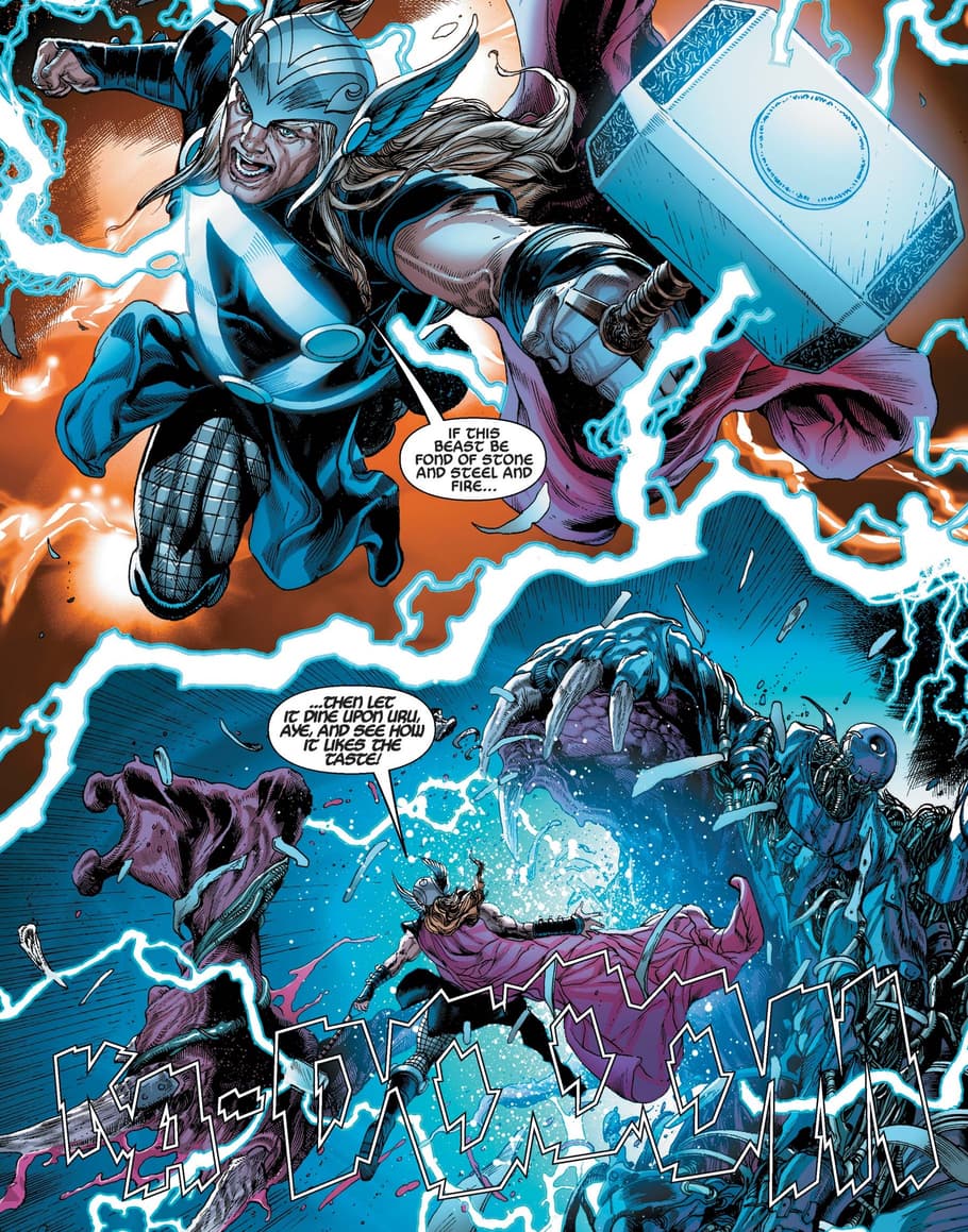 Thor and Mjolnir versus a monstrous threat!