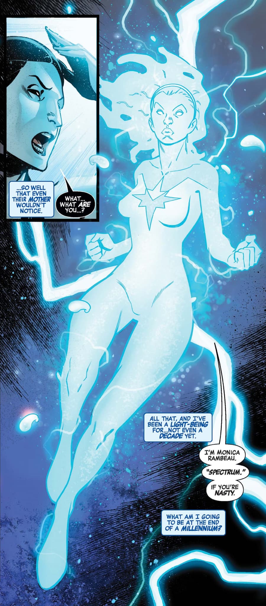 Monica Rambeau gets a new set of powers as a being of light.