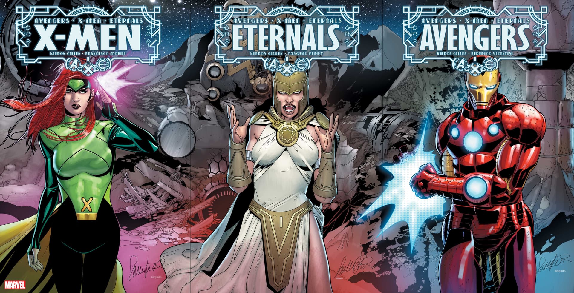 A.X.E.: JUDGMENT DAY one-shot variant connecting covers by Salvador Larroca
