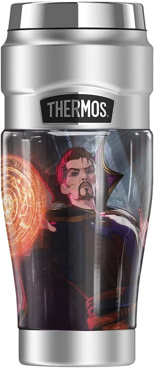 Doctor Strange Supreme Stainless Steel Travel Tumbler, Vacuum insulated & Double Wall, 16oz / shop it <a href=https://www.amazon.com/Strange-THERMOS-STAINLESS-Stainless-insulated/dp/B09BZVZ7NS>here</a>