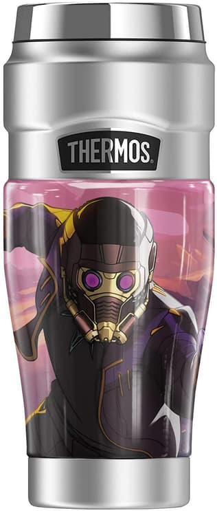 T’Challa Star-Lord Stainless Steel Travel Tumbler / shop it <a href=https://www.amazon.com/Starlord-THERMOS-STAINLESS-Stainless-insulated/dp/B09BZX6SVC>here</a>