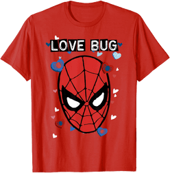 Spider-Man Love Bug t-shirt / shop it <a href=https://www.amazon.com/Marvel-Valentines-Spider-Man-Portrait-T-Shirt/dp/B083B2SM9P>here</a>