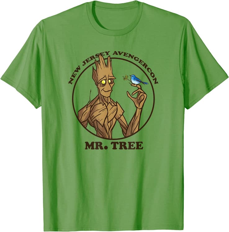 MR. TREE t-shirt / shop it <a href=https://www.amazon.com/Marvel-Jersey-Avengercon-Groot-T-Shirt/dp/B09Z2GV2B7>here</a>