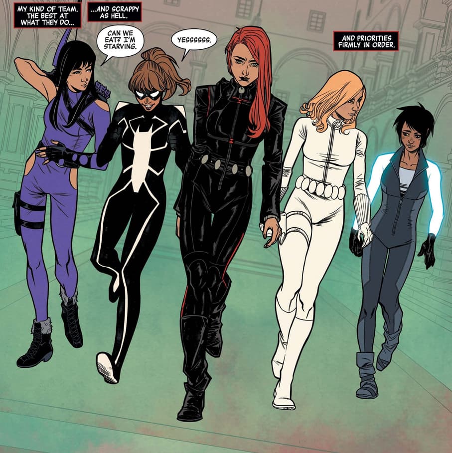 The extended cast in BLACK WIDOW (2020) #10.