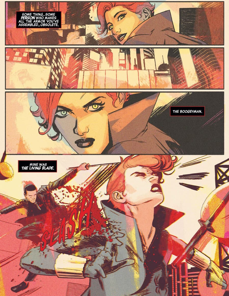 The flashback issue featuring the Living Blade in BLACK WIDOW (2020) #13.