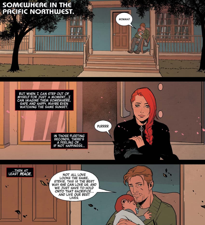 Natasha’s “fiancé” James and son Stevie in BLACK WIDOW (2020) #5.