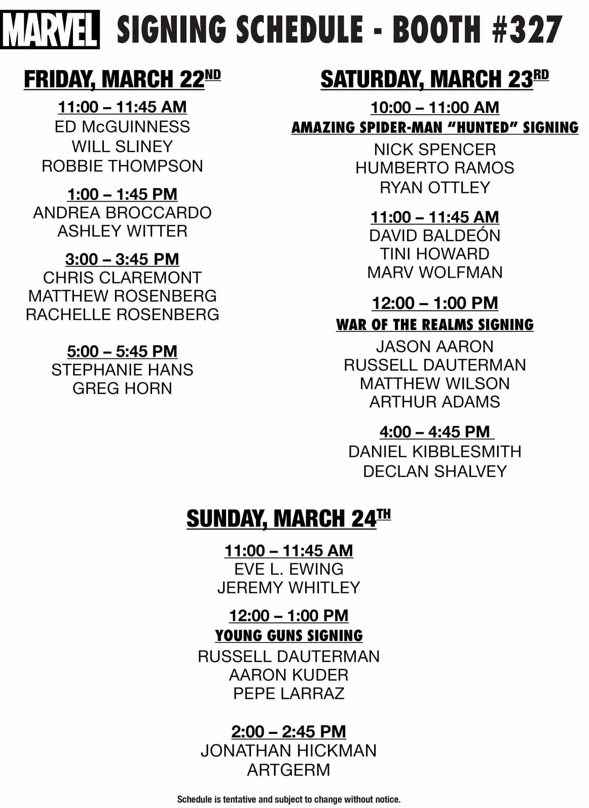 Marvel C2E2 Signing Schedule