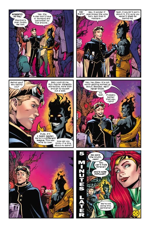 Cannonball and Sunspot in POPULARITY CONTEST: Written by Zeb Wells, art by Diego Olortegui, colors by Rachelle Rosenberg.  