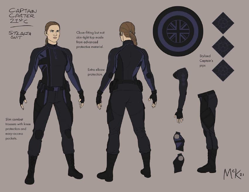 Captain Carter’s 21st century stealth suit design by Jamie McKelvie.
