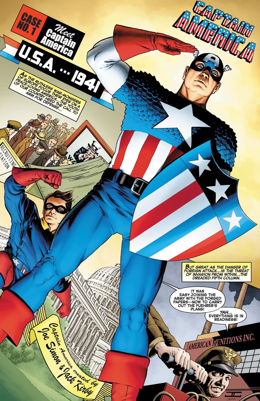 An homage to Cap and Bucky's first appearances in CAPTAIN AMERICA ANNIVERSARY TRIBUTE (2021) #1.