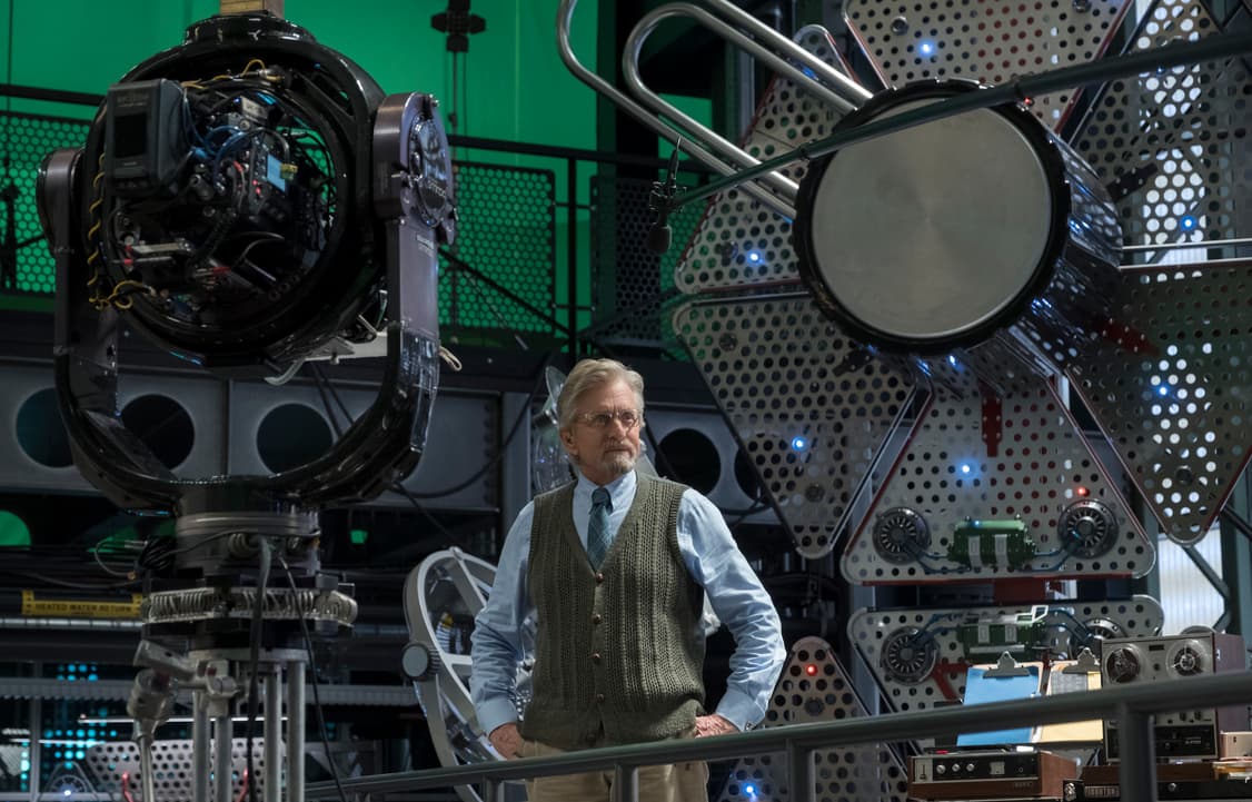 Michael Douglas (Hank Pym) on set BTS.