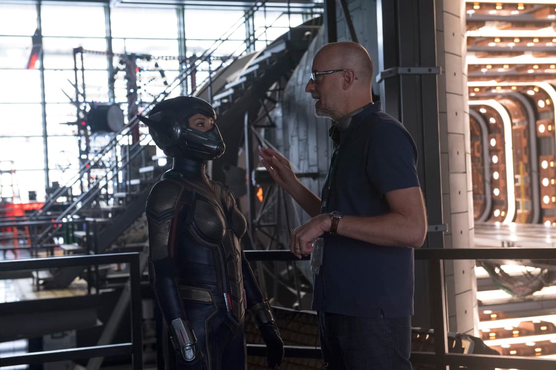 The Wasp/Hope van Dyne (Evangeline Lilly) and Director Peyton Reed on set BTS.