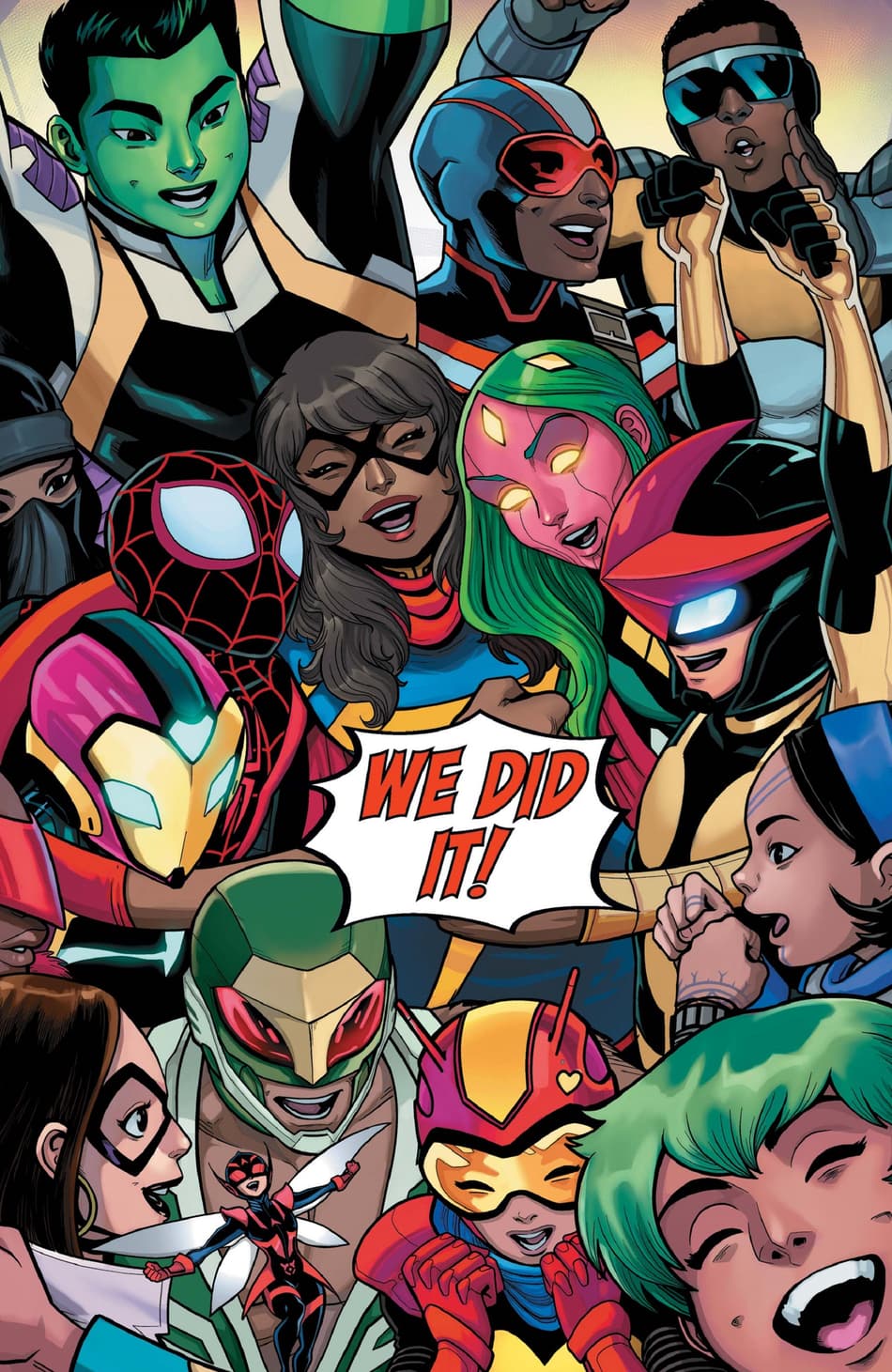 Kamala's Law is repealed and teen heroes celebrate in CHAMPIONS (2020) #9.