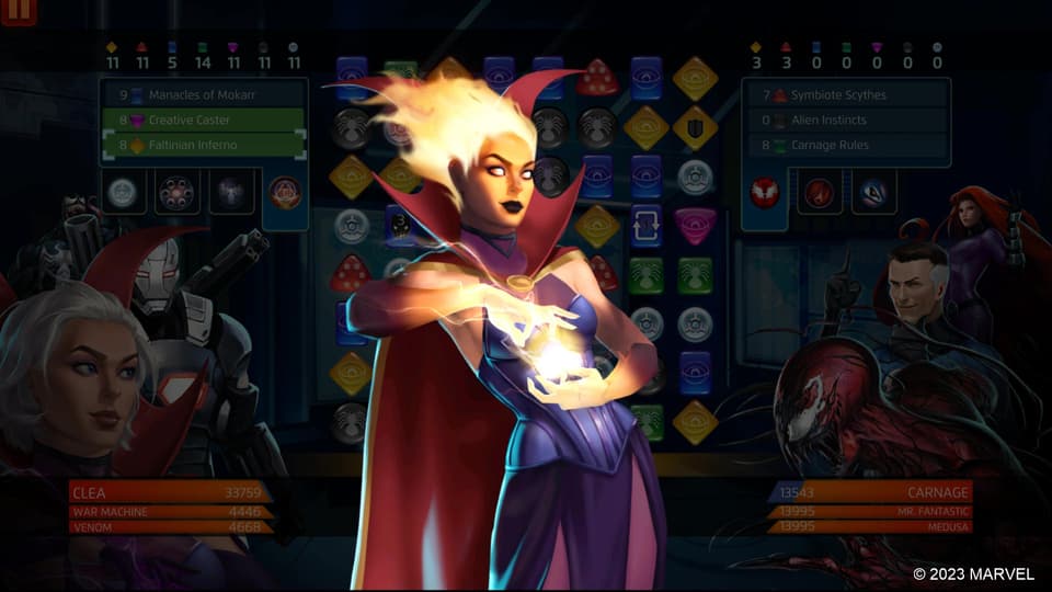 Clea uses Faltinian Inferno in MARVEL Puzzle Quest