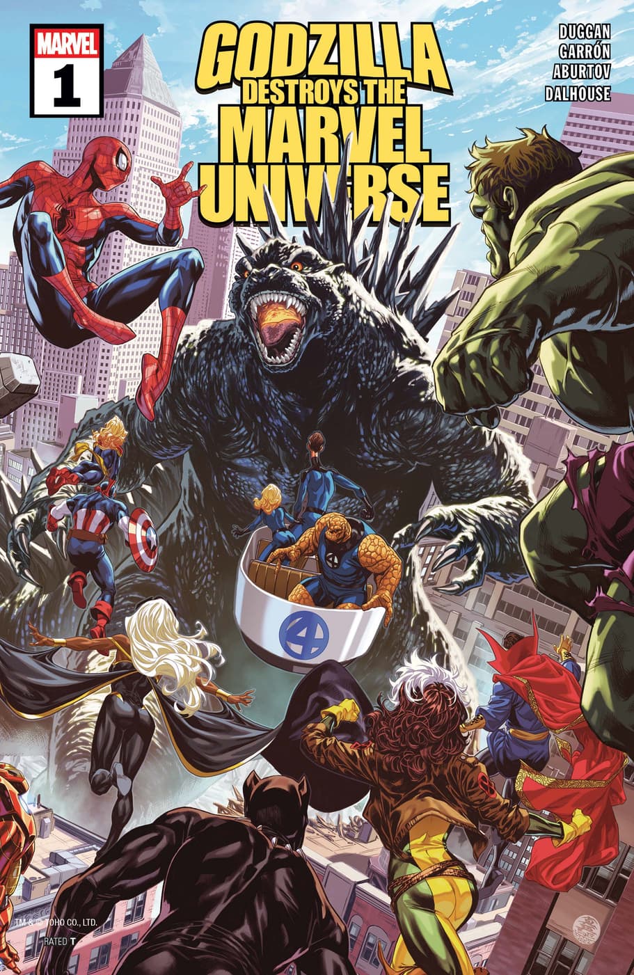 GODZILLA DESTROYS THE MARVEL UNIVERSE (2025) #1 cover by Mark Brooks