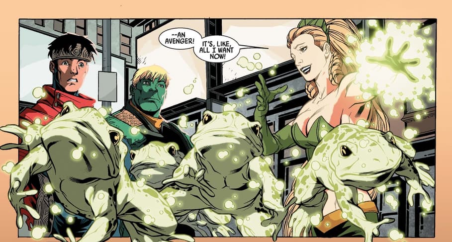 Sophie transforms Hydra goons into frogs in DARK REIGN: YOUNG AVENGERS (2009) #3.