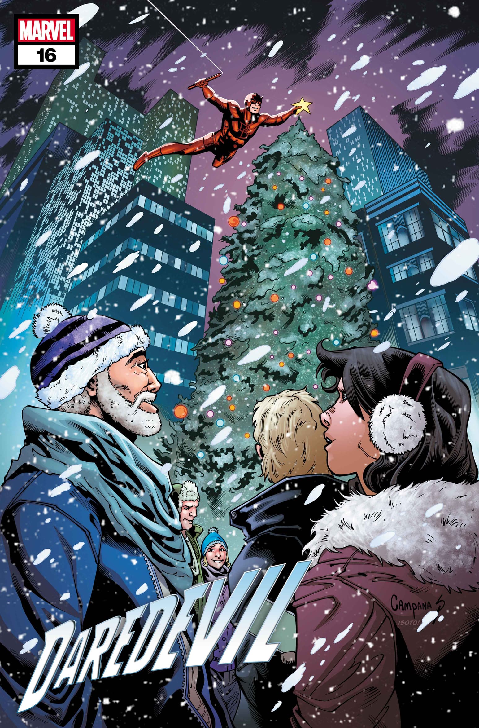 DAREDEVIL #16 WINTER HOLIDAY VARIANT COVER BY CHRIS CAMPANA