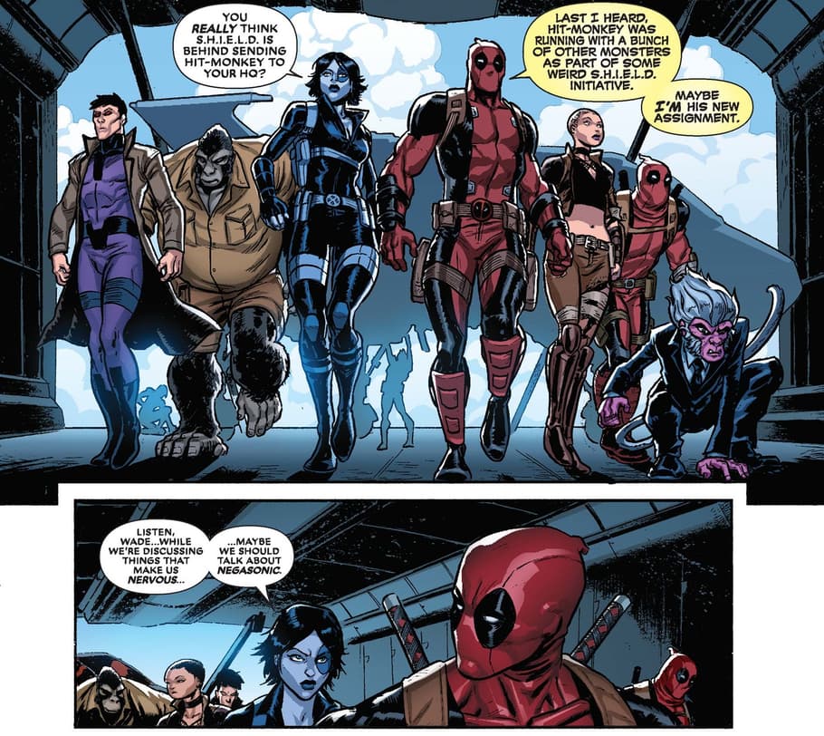 Deadpool suspects Hit-Monkey is the spy.