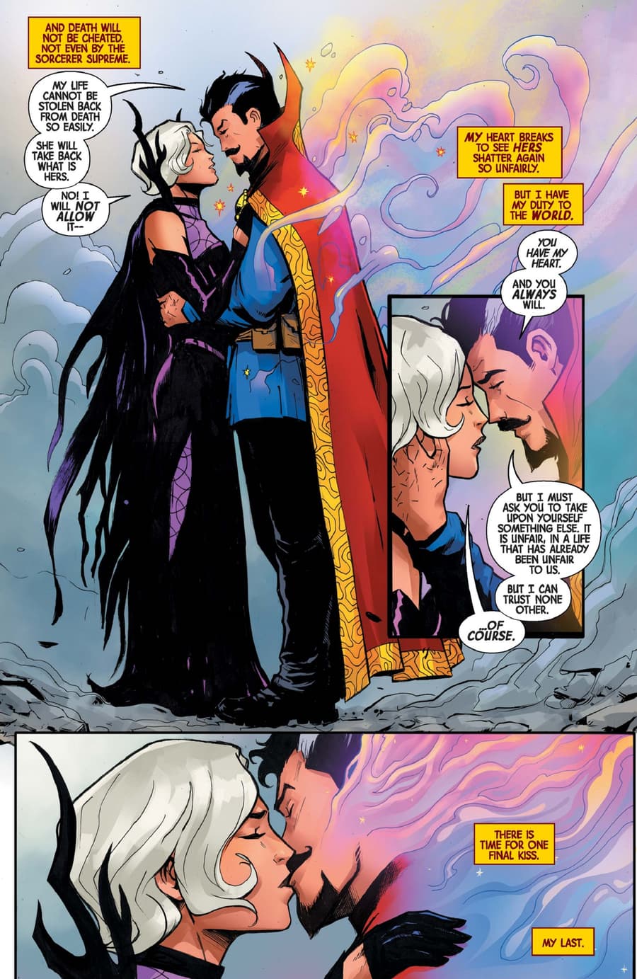 Strange and Clea share a final kiss in DEATH OF DOCTOR STRANGE (2021) #5.