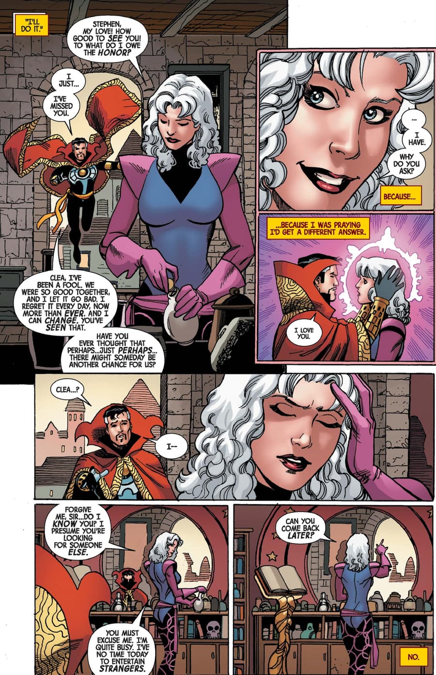 Clea forgets Strange under enchantment in DOCTOR STRANGE (2018) #17.