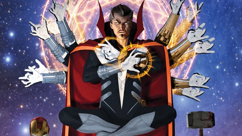 Doctor Strange casts a multi-armed spell.
