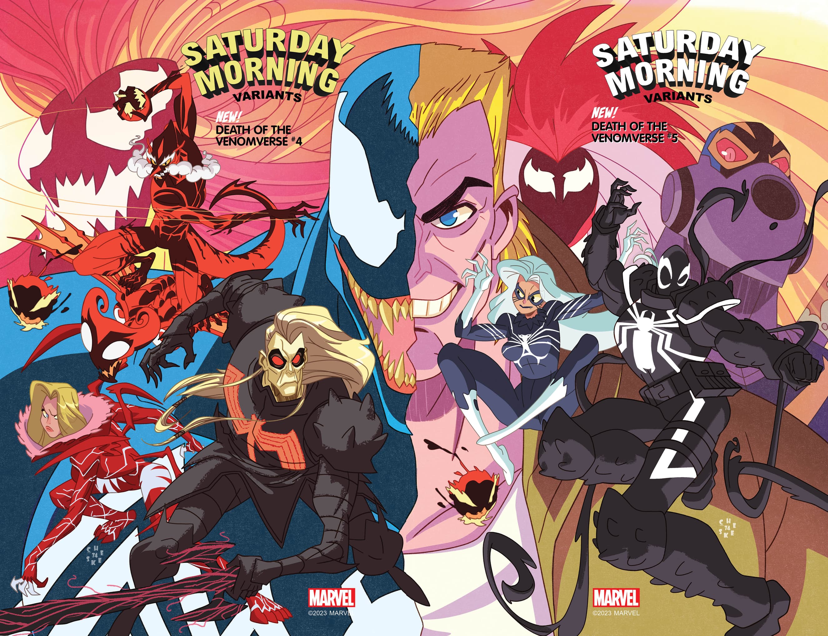 DEATH OF THE VENOMVERSE #4 and #5 Combined Saturday Morning Connecting Variant Covers by Sean Galloway