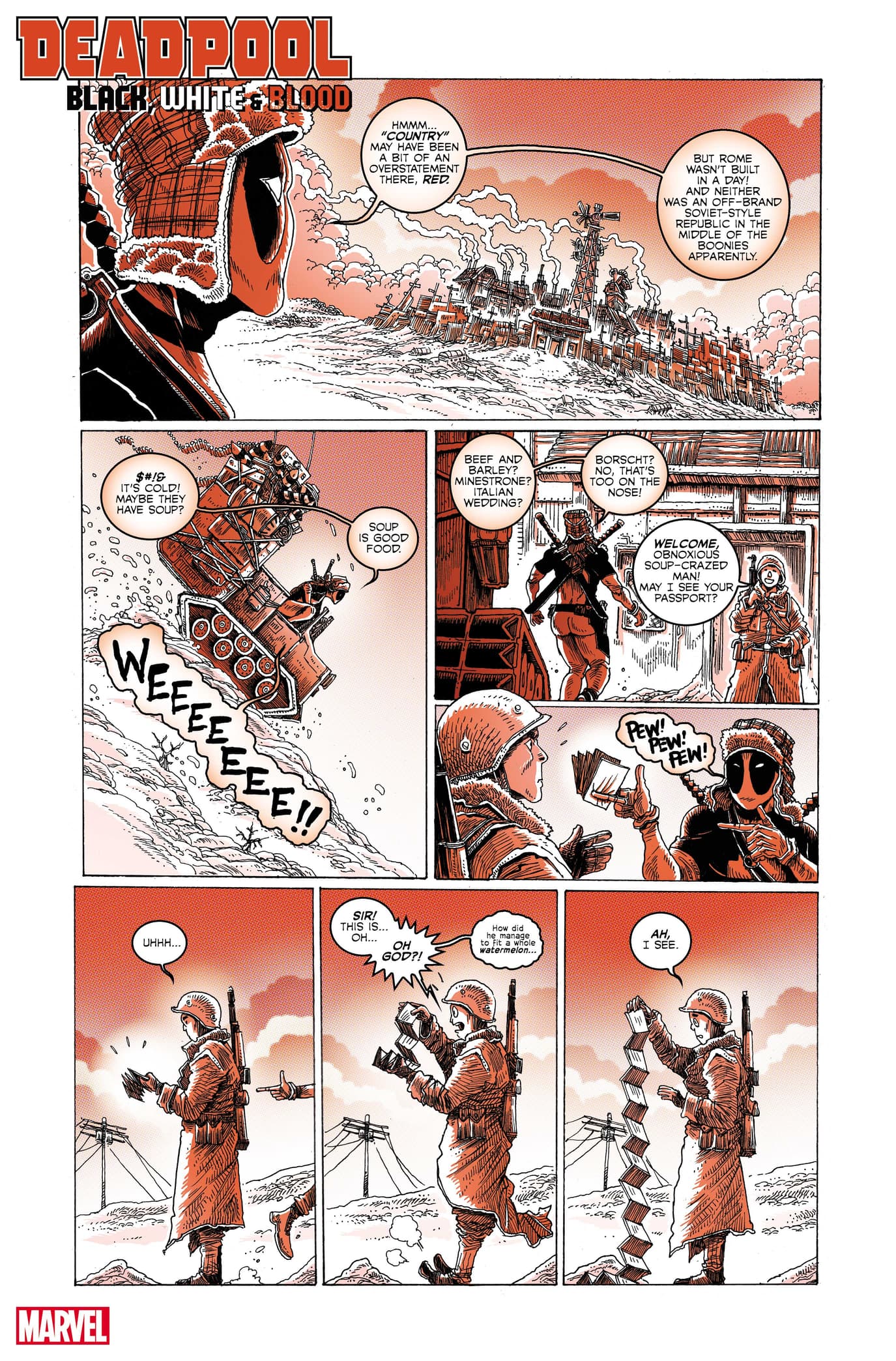 DEADPOOL: BLACK, WHITE & BLOOD #1 preview art by James Stokoe