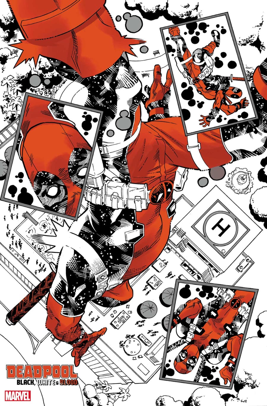 DEADPOOL: BLACK, WHITE & BLOOD #2 preview art by Leonard Kirk with colors by Rachelle Rosenberg