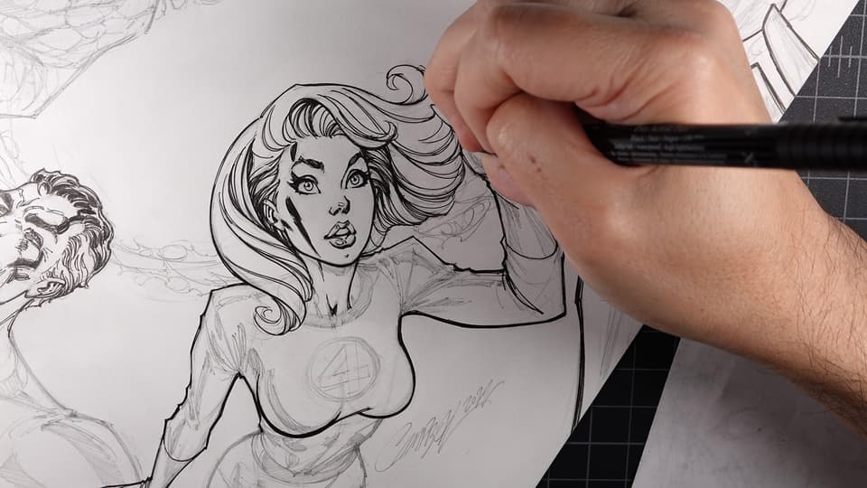 J. Scott Campbell inks FANTASTIC FOUR #1 Anniversary Variant Cover