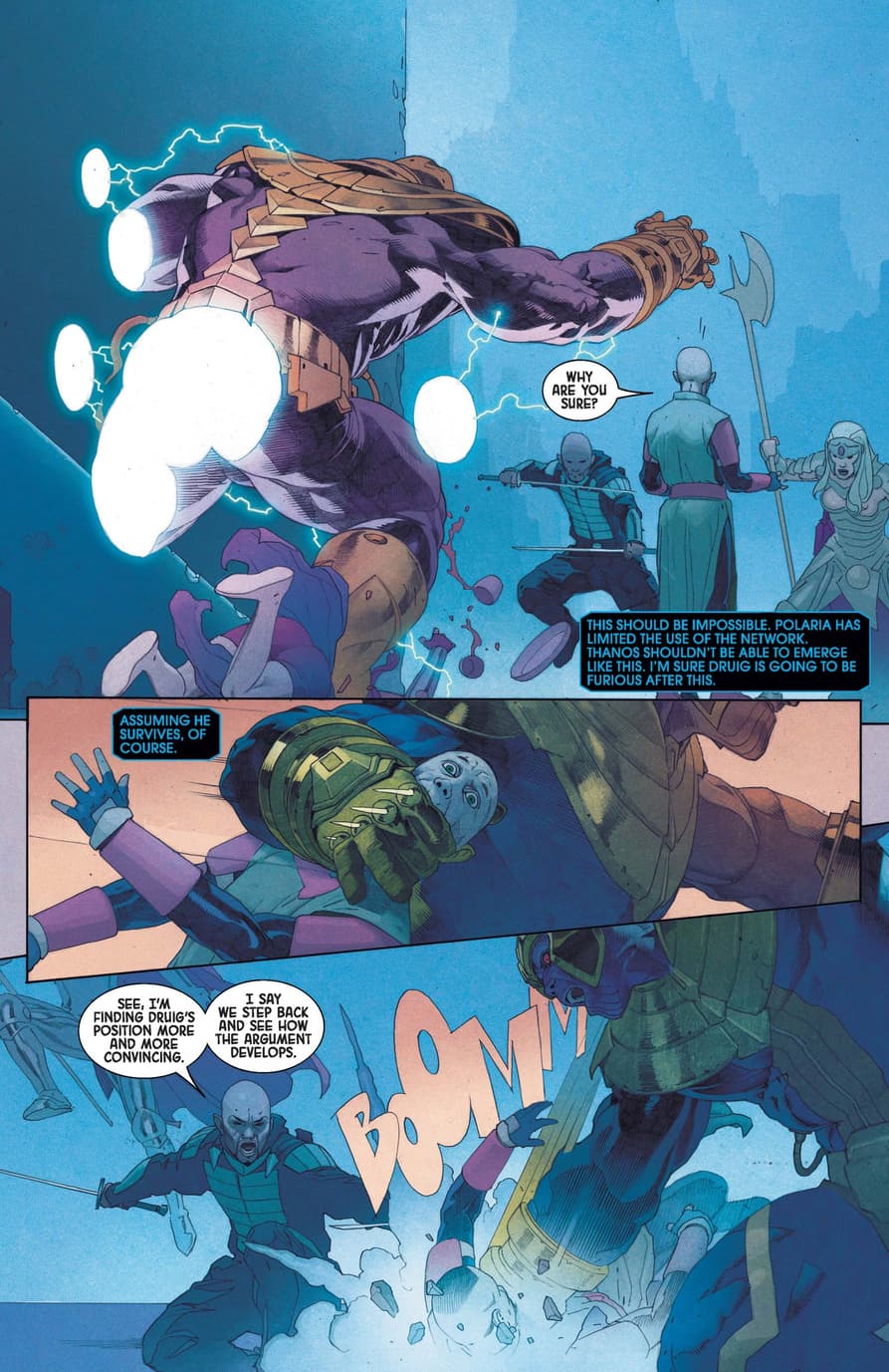 Thanos fights the Eternals in ETERNALS (2021) #4.
