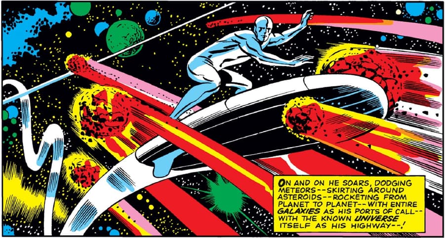 The first appearance of the Silver Surfer in FANTASTIC FOUR (1961) #48.