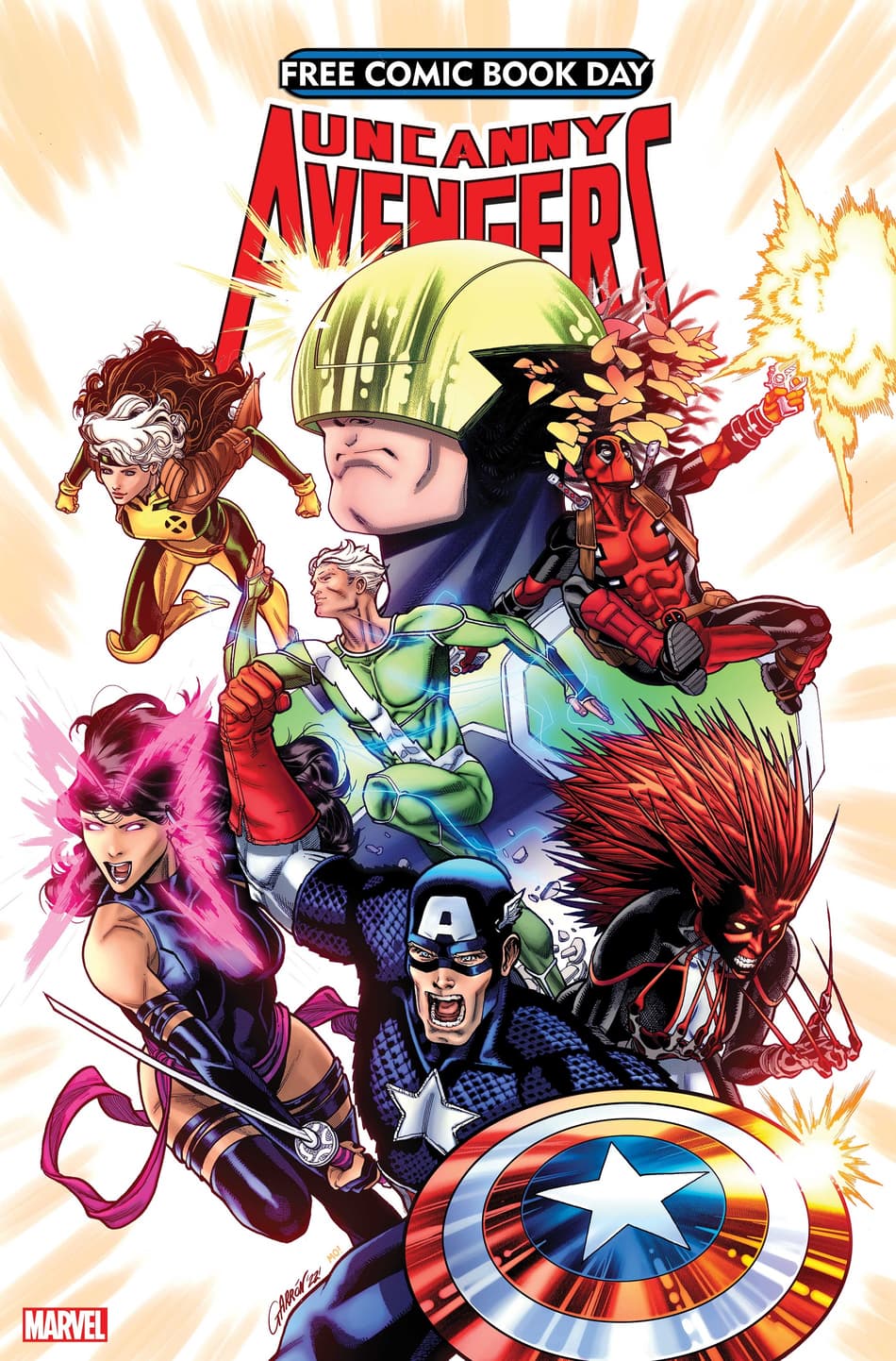 Cover to FREE COMIC BOOK DAY 2023: AVENGERS/X-MEN #1 by Javier Garrón.