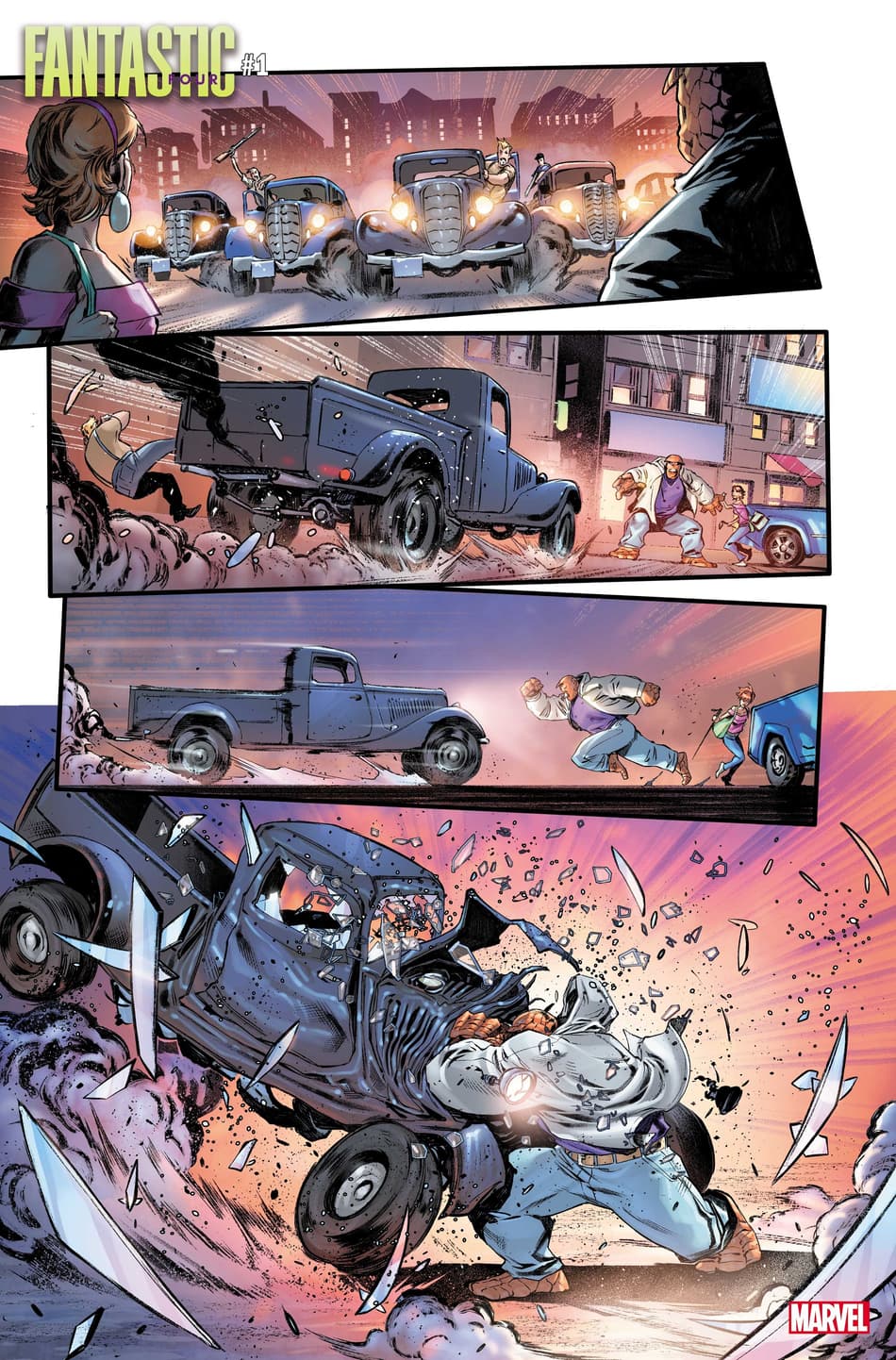 Preview pages from FANTASTIC FOUR (2022) #1. Pencils and inks by Iban Coello, colors by Jesus Aburtov.