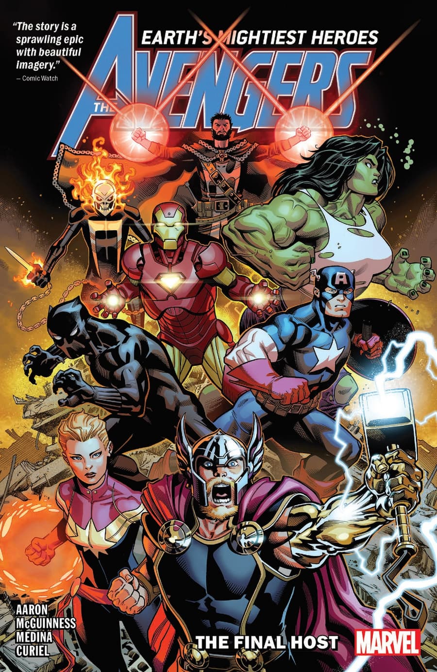 Collection cover to AVENGERS BY JASON AARON VOL. 1: THE FINAL HOST.