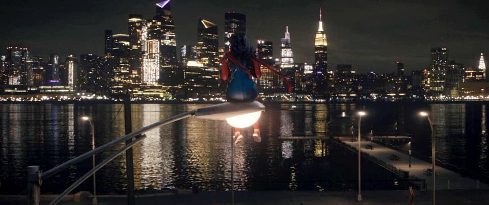 Kamala sits on a lamppost in Marvel Studios' 'Ms. Marvel'
