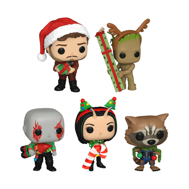 Guardians of the Galaxy Funko Pop set / shop it <a href=https://www.amazon.com/POP-Marvel-Holiday-GOTG-5PK/dp/B09QC944X5>here</a>