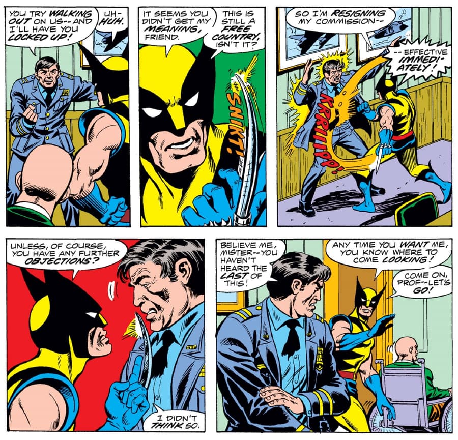 Wolverine hands in his resignation to Department H in GIANT-SIZE X-MEN (1975) #1.