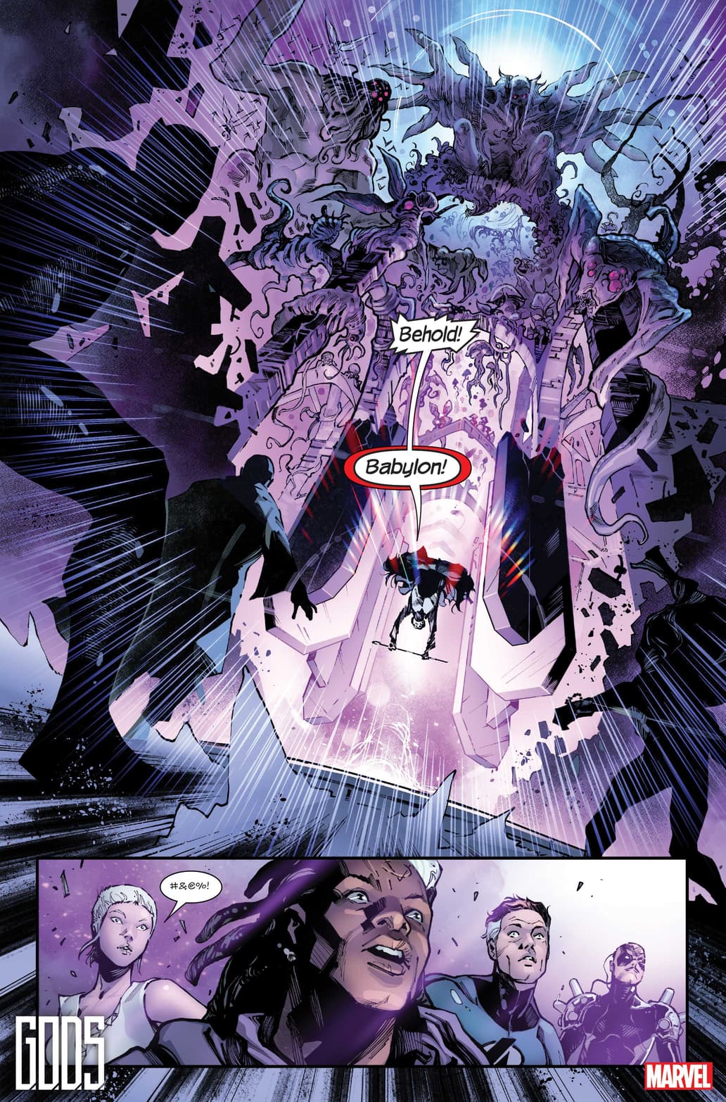 G.O.D.S. #1 page by Jonathan Hickman, Valerio Schiti, Marte Gracia, and VC's Travis Lanham